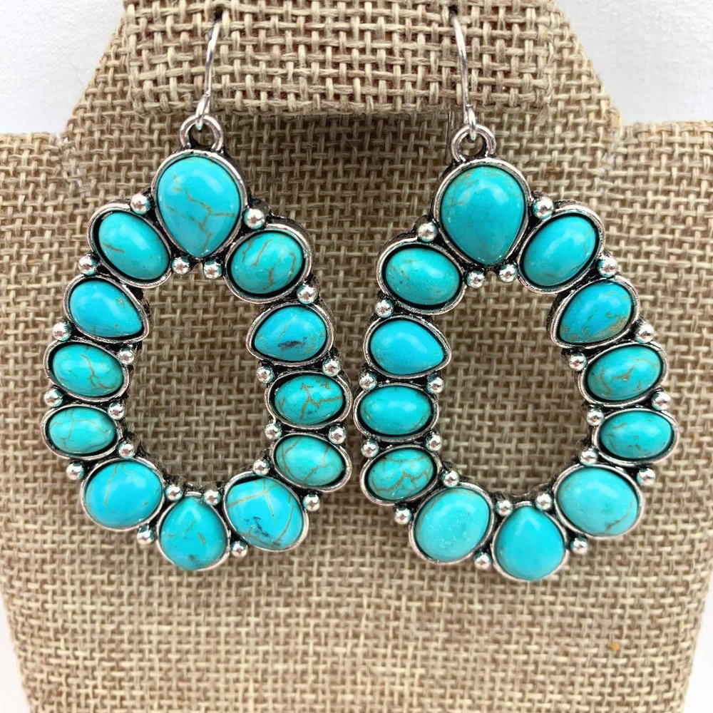 Southwest Boho Hippie style faux turquoise wire back drop earrings